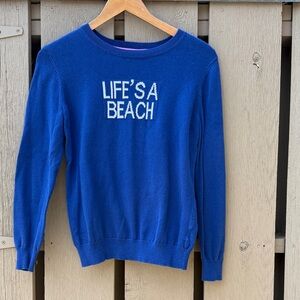 Caribbean Joe Royal Blue Sweater with Pink Trim 💯 100% Cotton “Life’s A Beach”